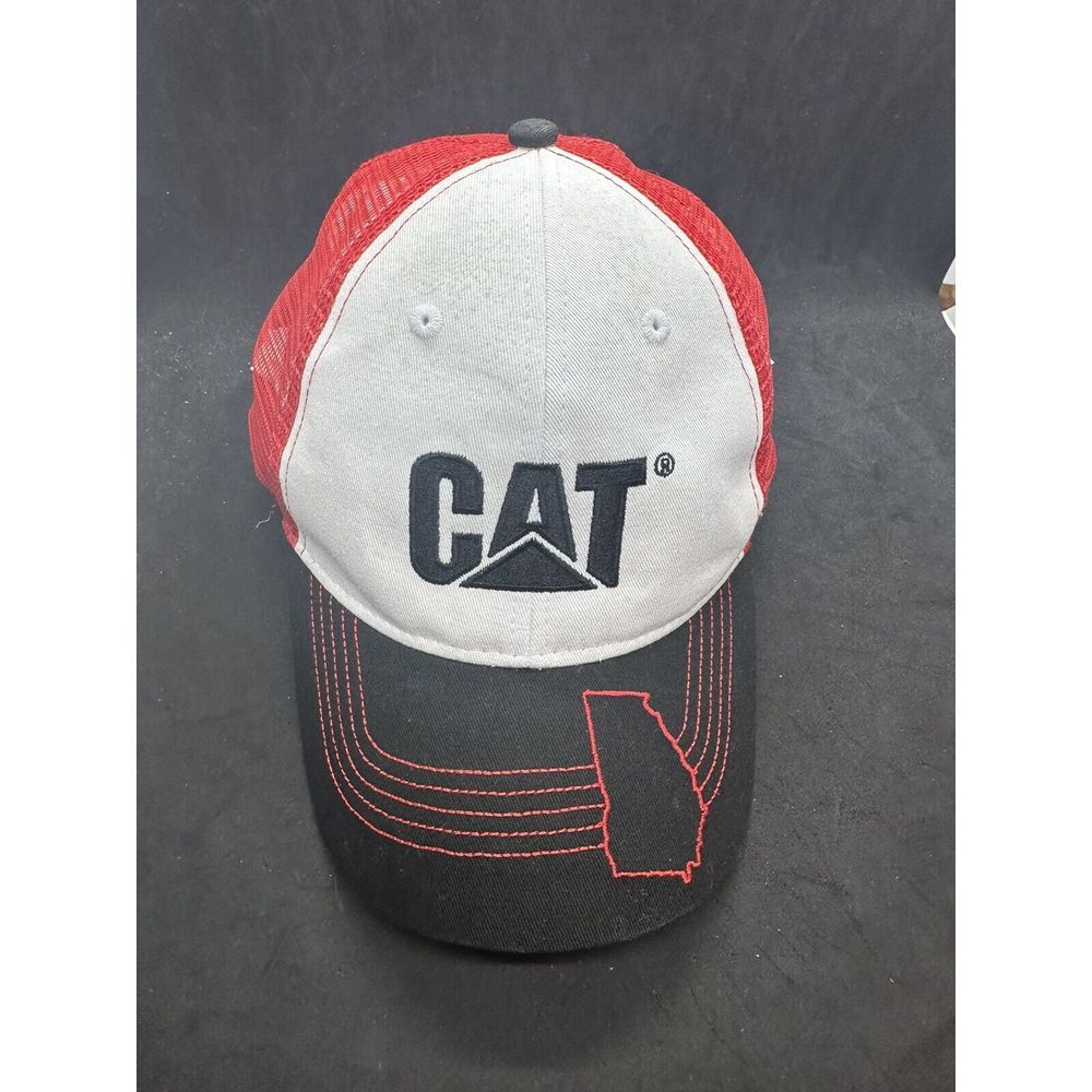 Cat Logo‎  Caterpillar Yancy Bros Georgia trucker Strap Back Hat Black/Red/White